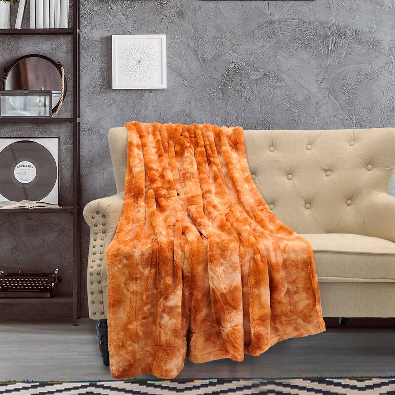 Tie Dyed Double Sided Fauxfur Throw - Orange