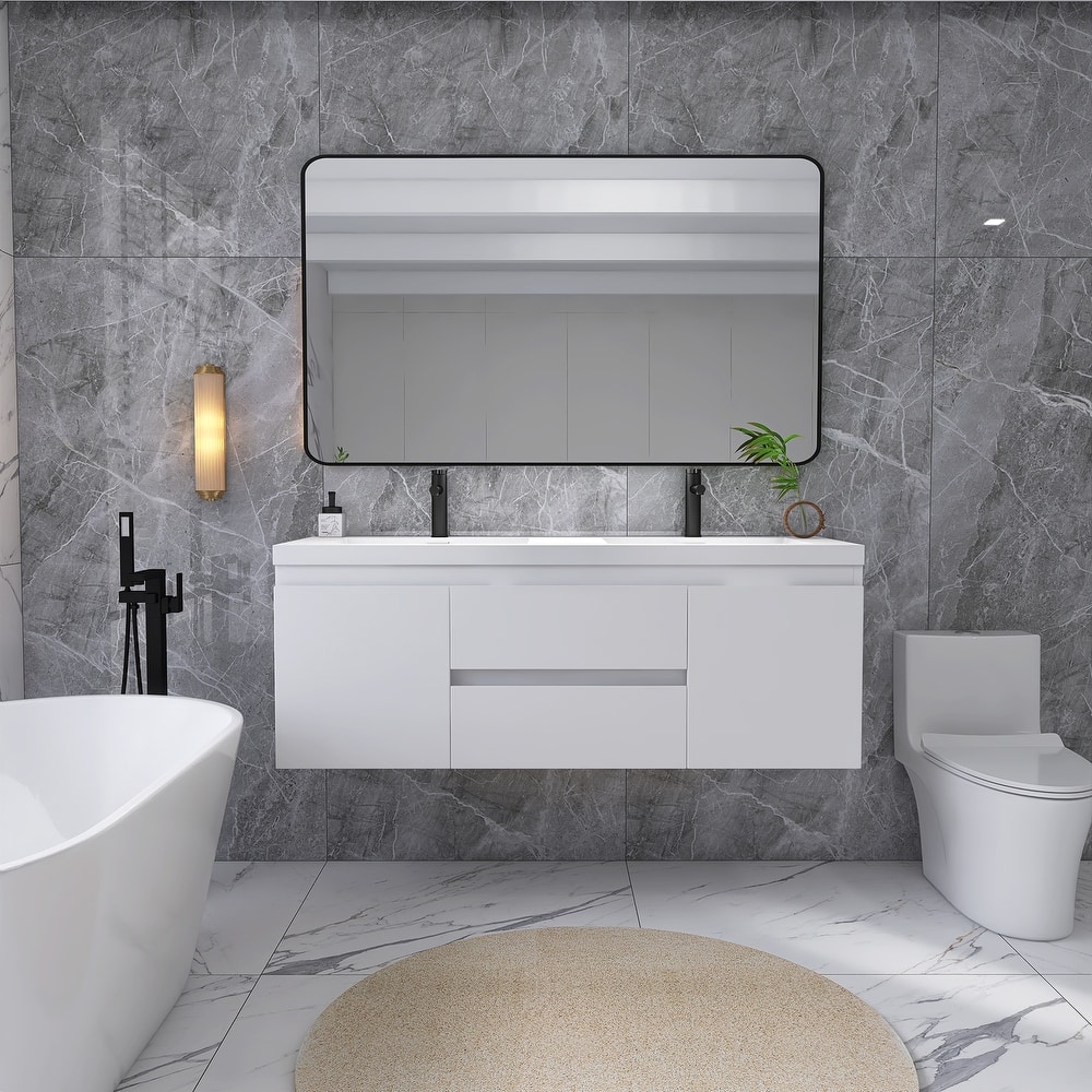 Floating Bathroom Vanity with Integrated Resin Top