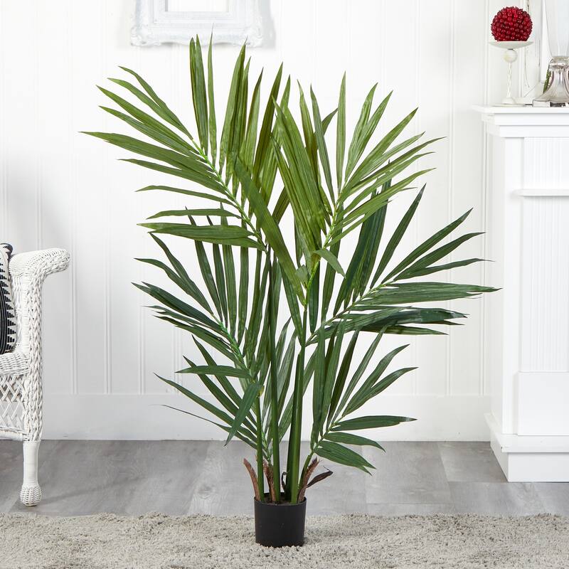 4ft Palm Tree Indoor - Bohemian Silk Faux Plant Decor, 24"D x 32"W x 48"H - 4ft.