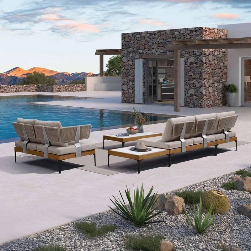 PURPLE LEAF Melben Light Grey Modular Outdoor Sectional with Cushions Flexible Layout Patio Conversation Set Couch