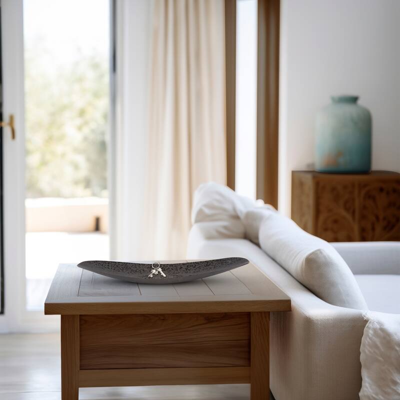 Allan Andrews Chiseled Texture Black Iron Elongated Tray, Large - 3H x 28W x 6D