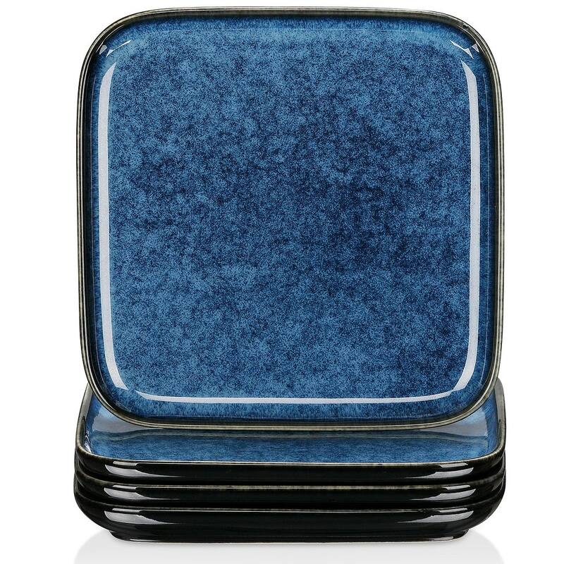vancasso Stern Reactive Glaze Stoneware Dinnerware Set, Service for 4 - 4pc Dessert Plate - Galaxy Blue