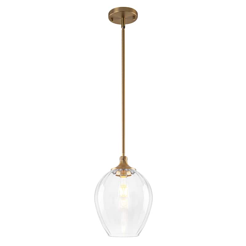Modern Matte Brass Pendant Light Teardrop Ribbed Clear Glass Shade - Dia.9.06-in - Dia.9.06-in