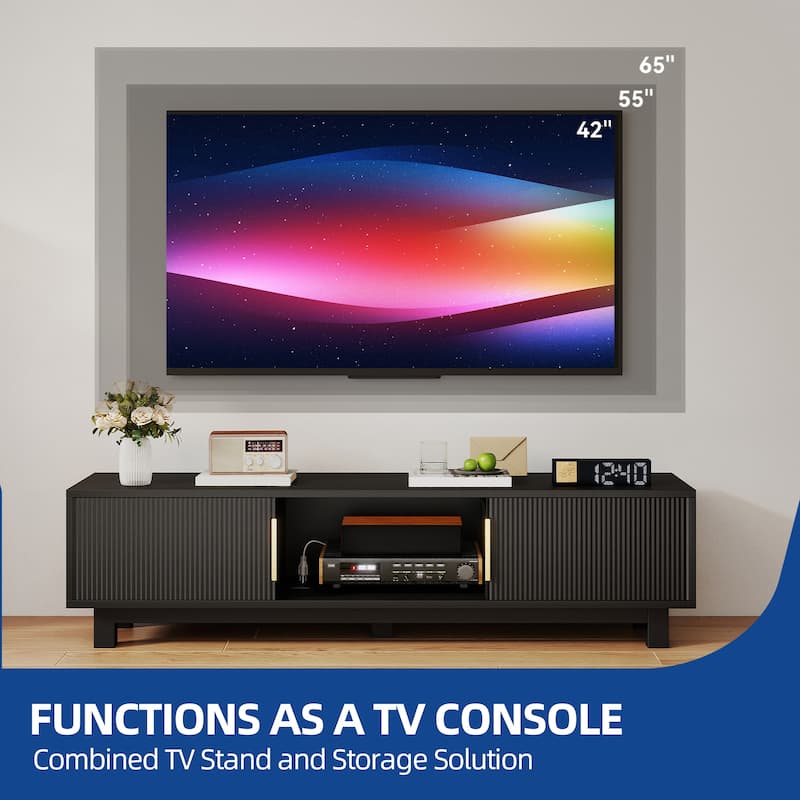 Moasis 59"W Fluted TV Stands for TVs up to 65 Inches, Entertainment Center with Power Outlets