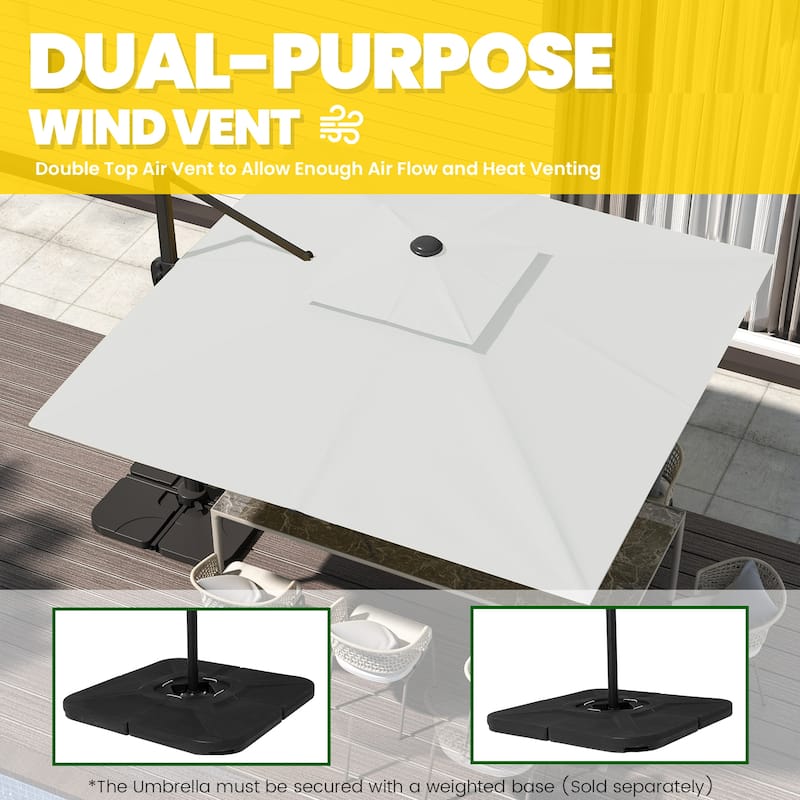 12ft×12ft Square Double Top Outdoor Offset Umbrella Cantilever Patio Umbrella With 360 Degree Rotation