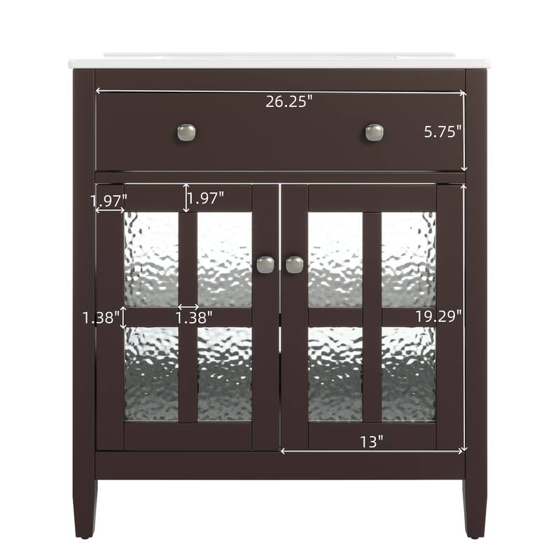 30" Bathroom Vanity with Ceramic Sink, Adjustable Shelf and Tip-Out Tray,Soft Close Hinges