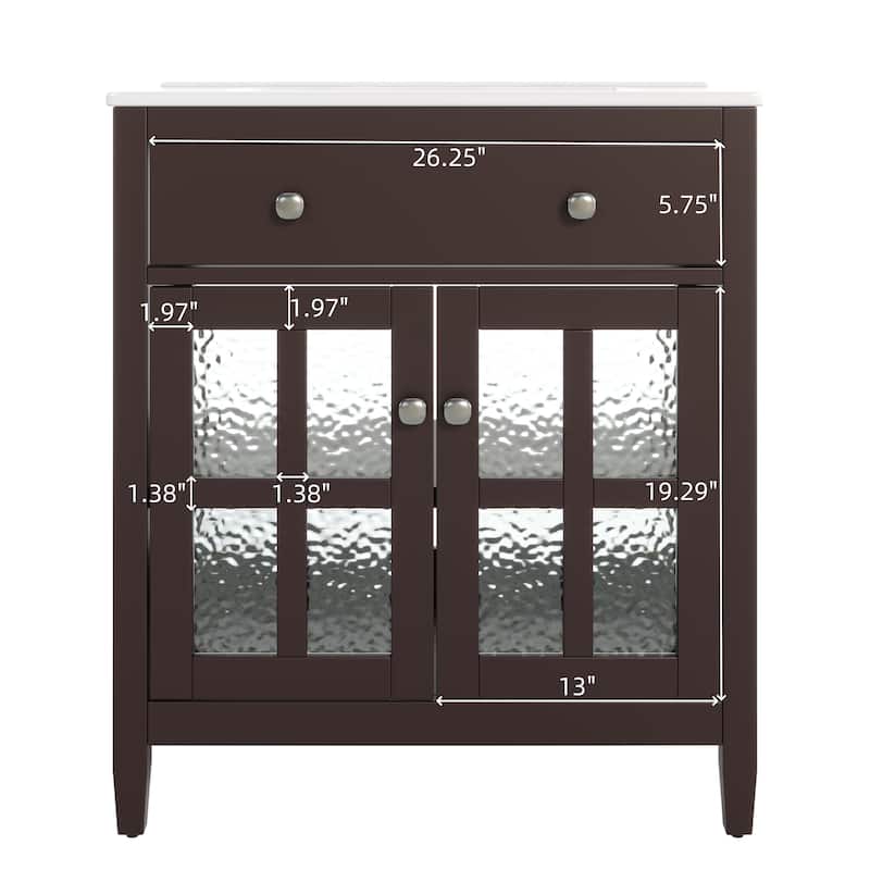 30" Modern Bathroom Vanity Set with Ceramic Sink - Adjustable Shelf & Tip-Out Tray, Soft-Close Hinges, Silver Knobs