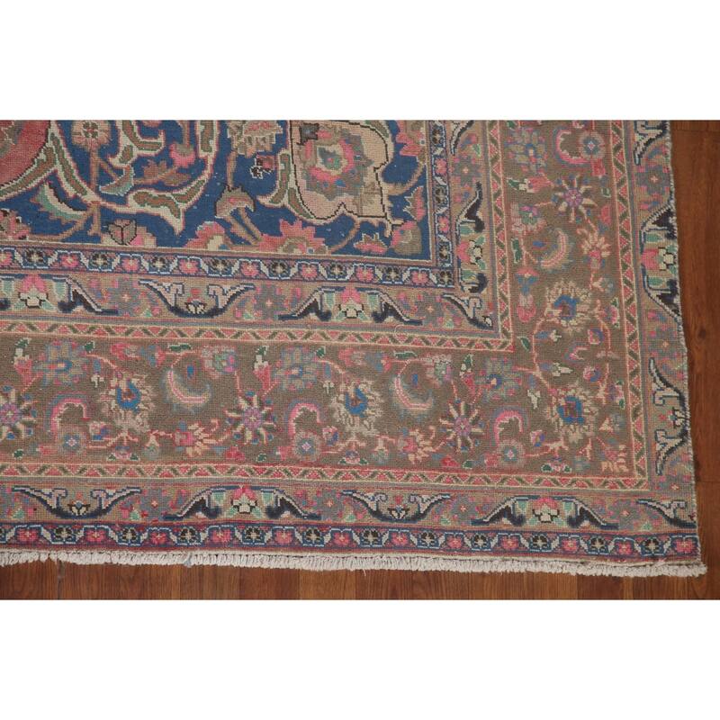 Traditional Mashad Persian Vintage Area Rug Hand-knotted Wool Carpet - 8'10" x 12'7"
