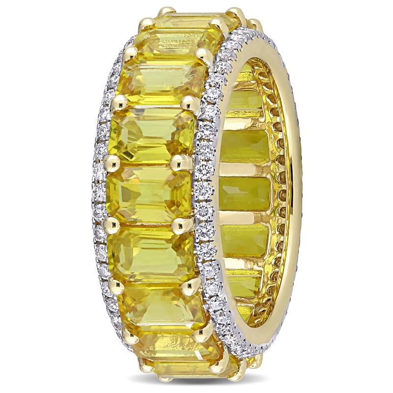Miadora 14k Yellow Gold 10ct TGW Yellow Sapphire and 3/5ct TDW Diamond Eternity Wedding Band Ring