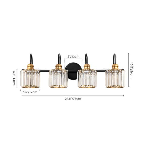 dimension image slide 3 of 4, Chrome/ Black/ Gold Modern Over Mirror Crystal Bathroom Restroom Wall Lighting Fixtures Bath Lights Vanity Light