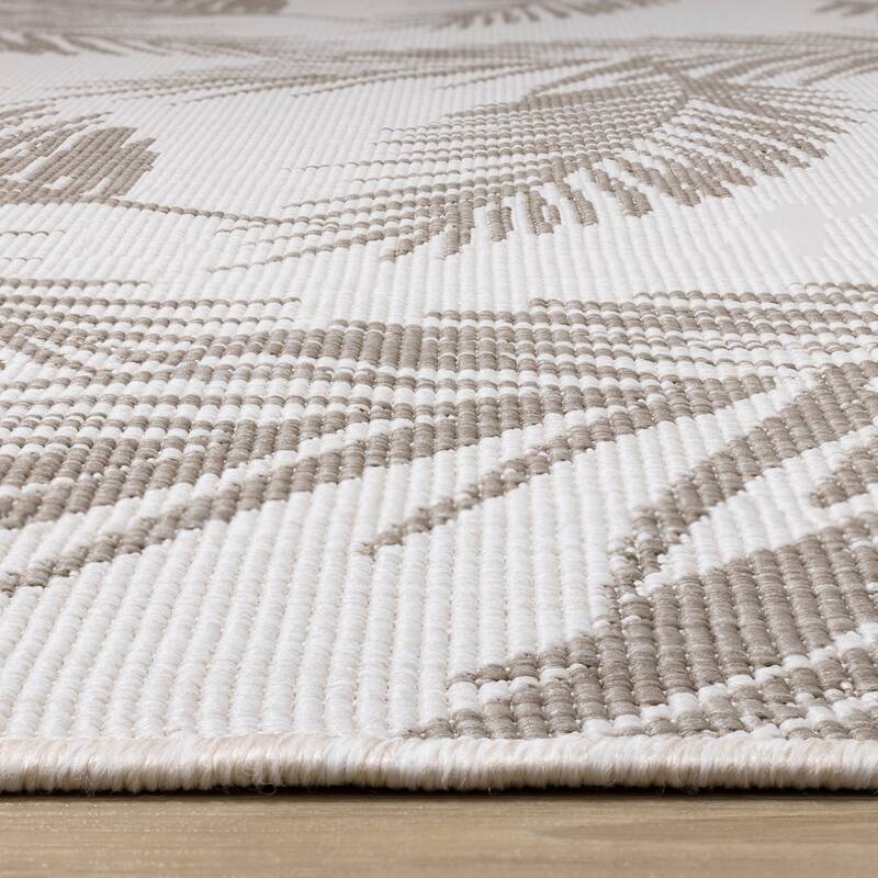 Taupe Cream Reversible Leaves Indoor/Outdoor Area Rug