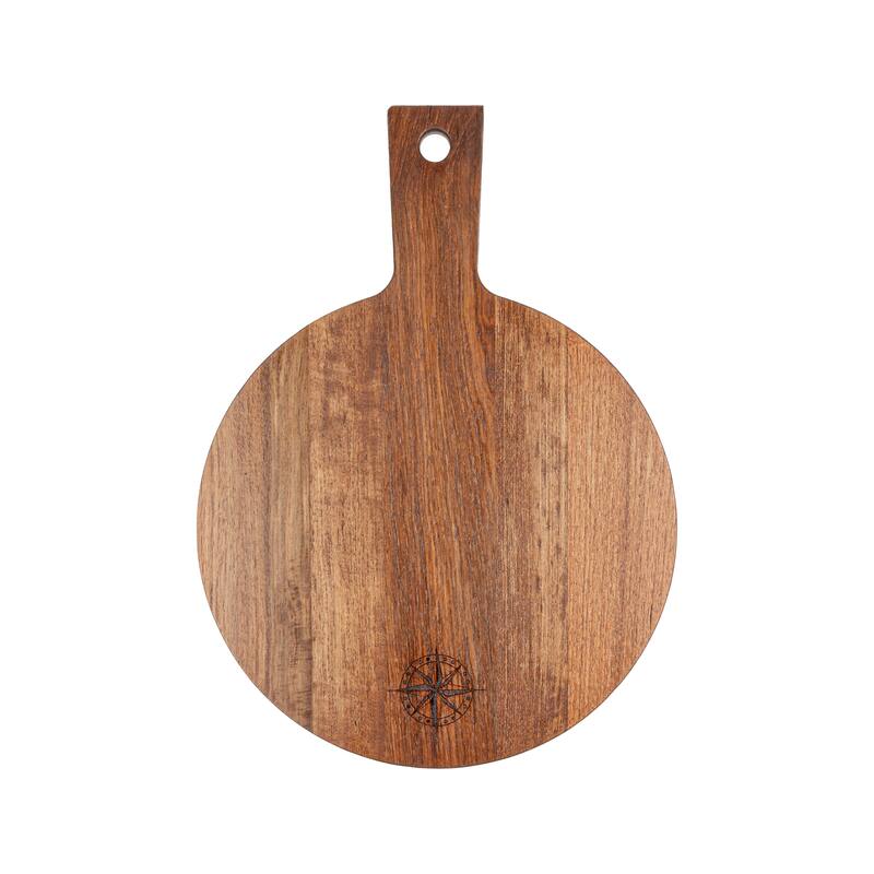Teak Round Serving Board - Compass - 12" W x 16-1/2" L x 1/2" Thick