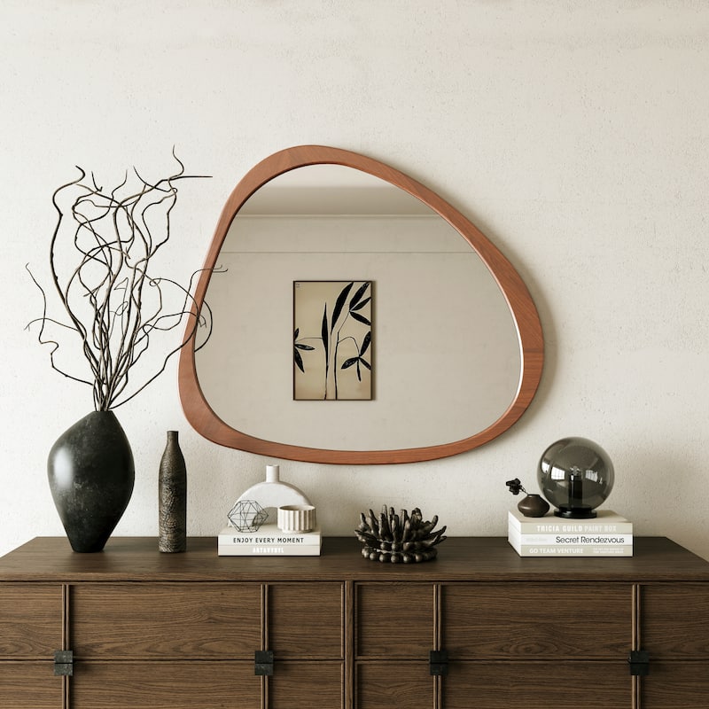 Solid Wood Mirror 45 Inch Asymmetrical Wall Mirror Wooden Framed Mirror Large Sized Dressing Mirror,for Living Room