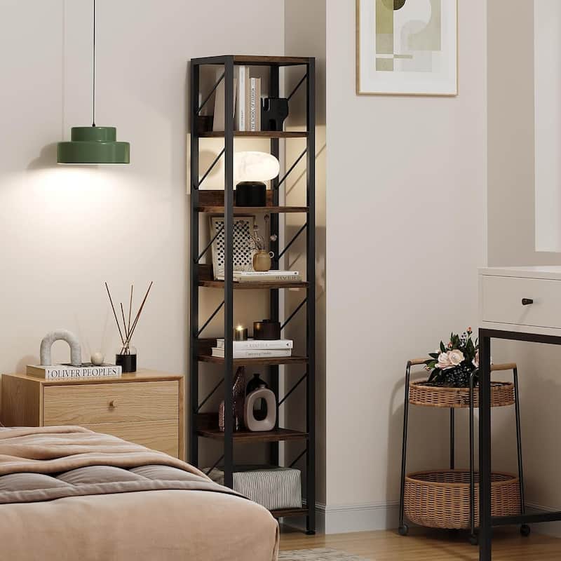 6 Tier Corner Storage Rack Narrow Bookshelf for Home Office