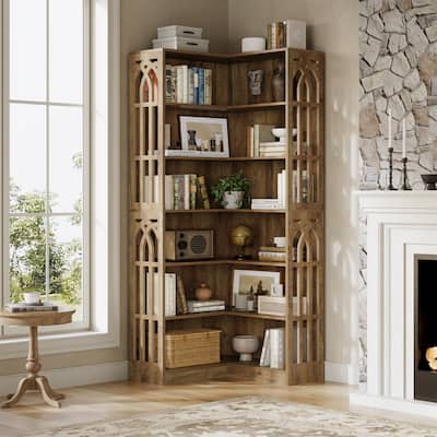 75.2" Tall Corner Shelf, 6-Tier Corner Book Shelf L-Shaped Bookcase Display Shelf