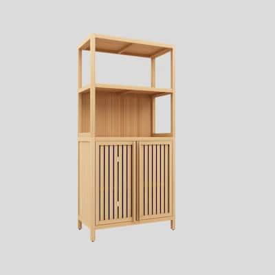 Bamboo Storage Cabinet, Freestanding Bathroom Cabinet with 2 Doors, Floor Cabinet Organizer for Living Room, Entryway