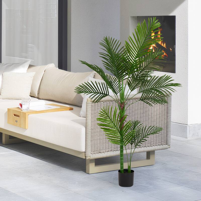 5FT Artificial Palm Tree, Fake Tropical Palm Tree in Pot, Faux Dypsis Lutescens Plant with Realistic Leaves