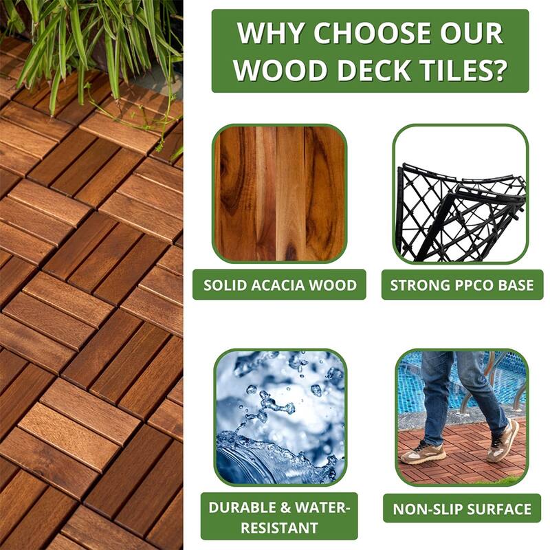 12"x12" Square Wood Interlocking Flooring Tiles Pack of 10/20/30