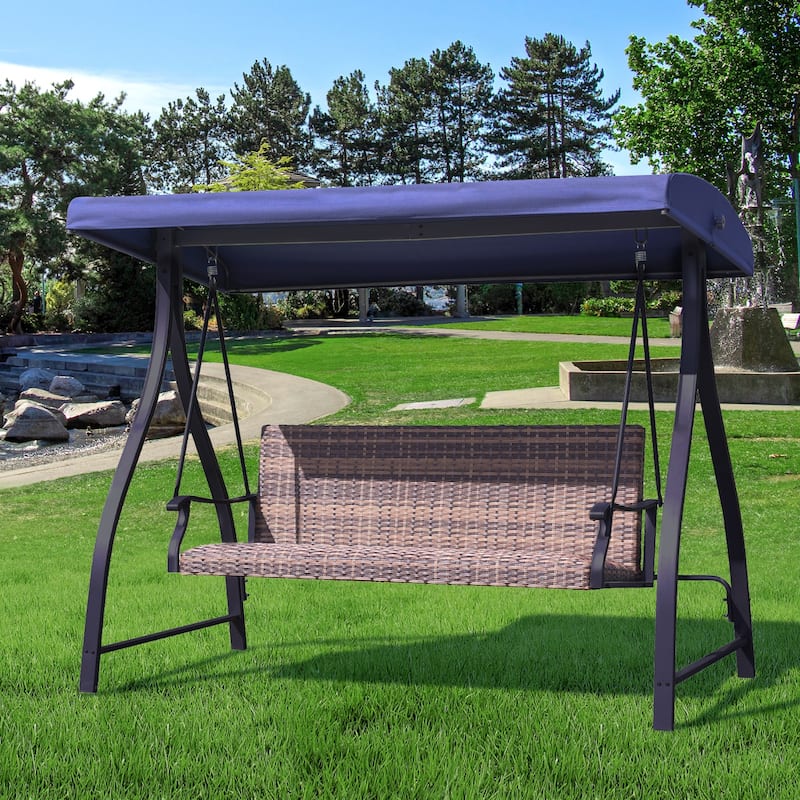 Aoodor 3-Seat Outdoor Rattan Patio Swing with Adjustable Canopy - Stylish Comfort for Your Porch, Garden, and Yard - N/A - Blue