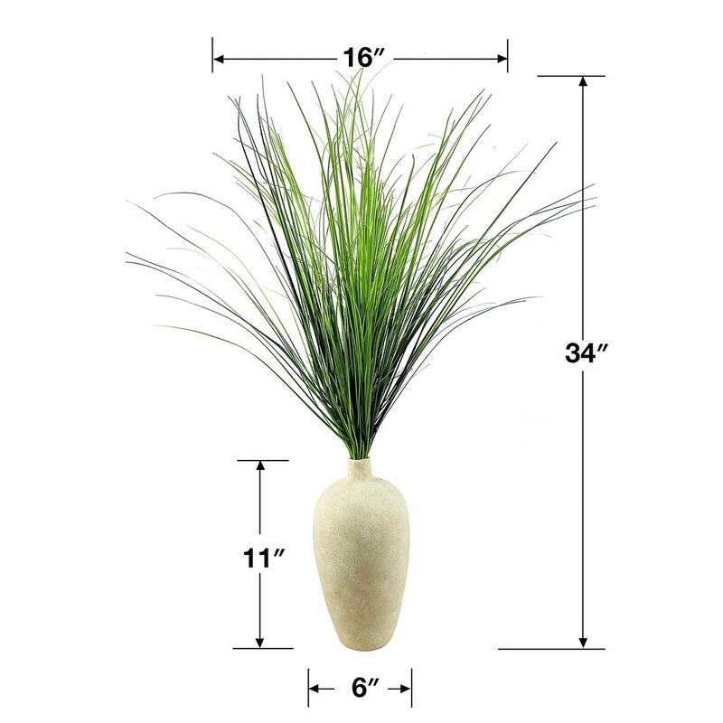 34-inch Artificial Grass in White Gray Stone Vase