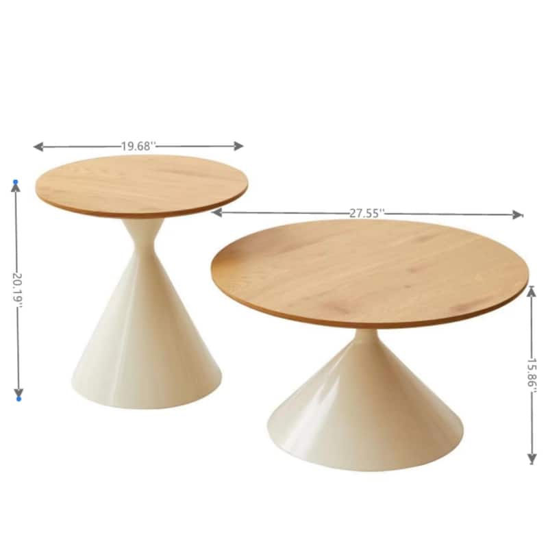 Modern Round Double Cone Design Coffee Table, Set of 2