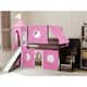 JACKPOT Prince & Princess Low Loft Bed, Stairs & Slide, Tent & Tower - Cherry with Pink & White Tent