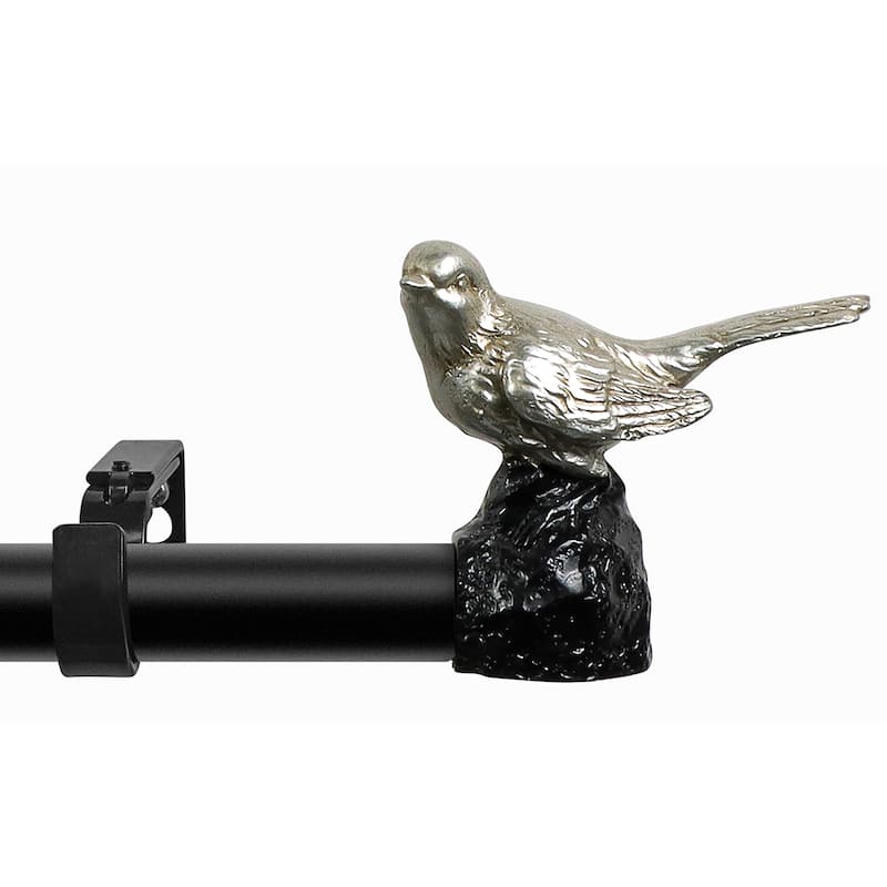 Meriville 1-Inch Diameter Single Window Treatment Curtain Rod - Pewter - 28"-48"