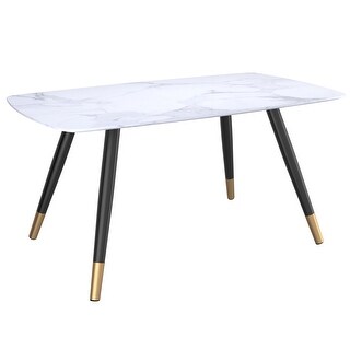 Contemporary MDF & Metal, Faux Marble Finish Rectangular Dining Table