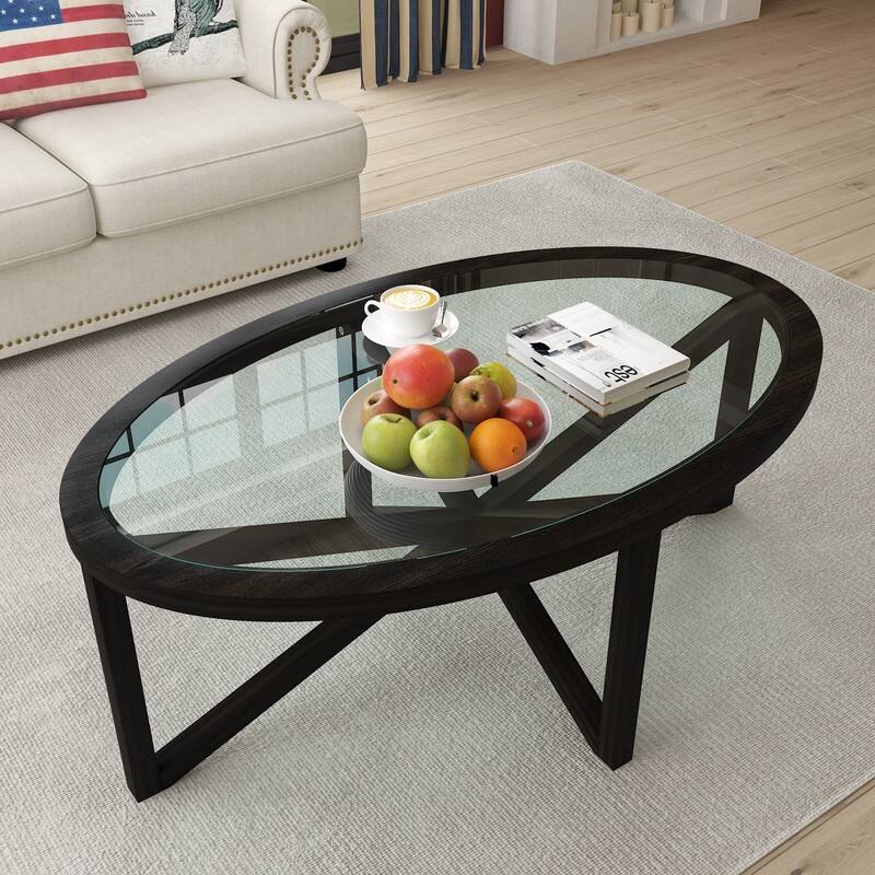 Oval Coffee Table with Tempered Glass Top