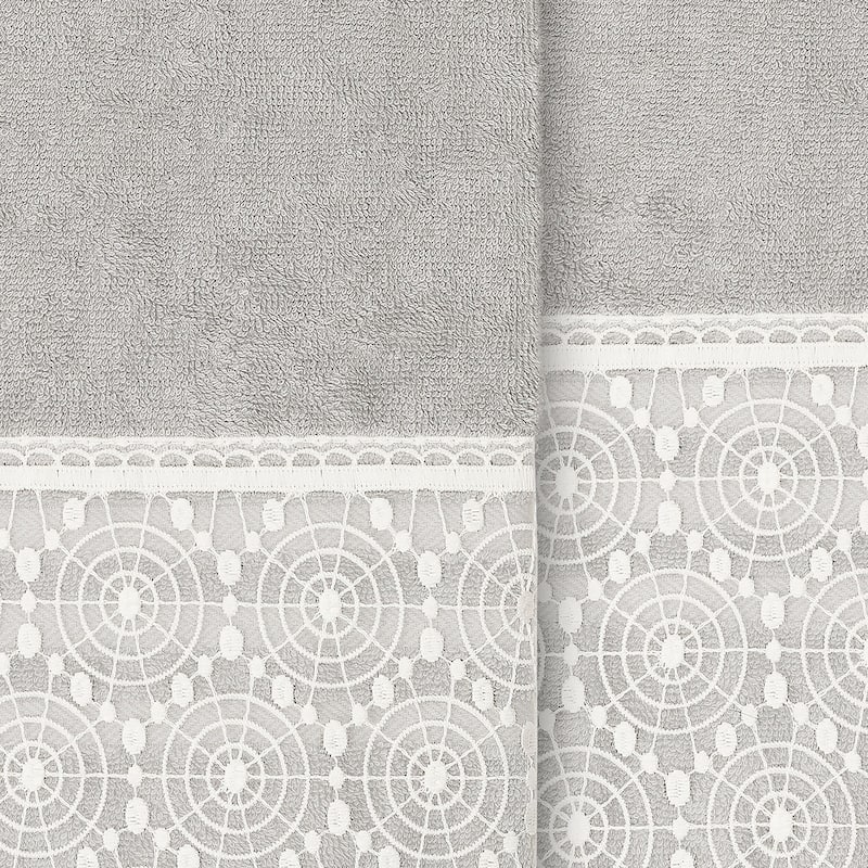 Authentic Hotel and Spa Turkish Cotton Arian 2PC Cream Lace Embellished Bath Towel Set