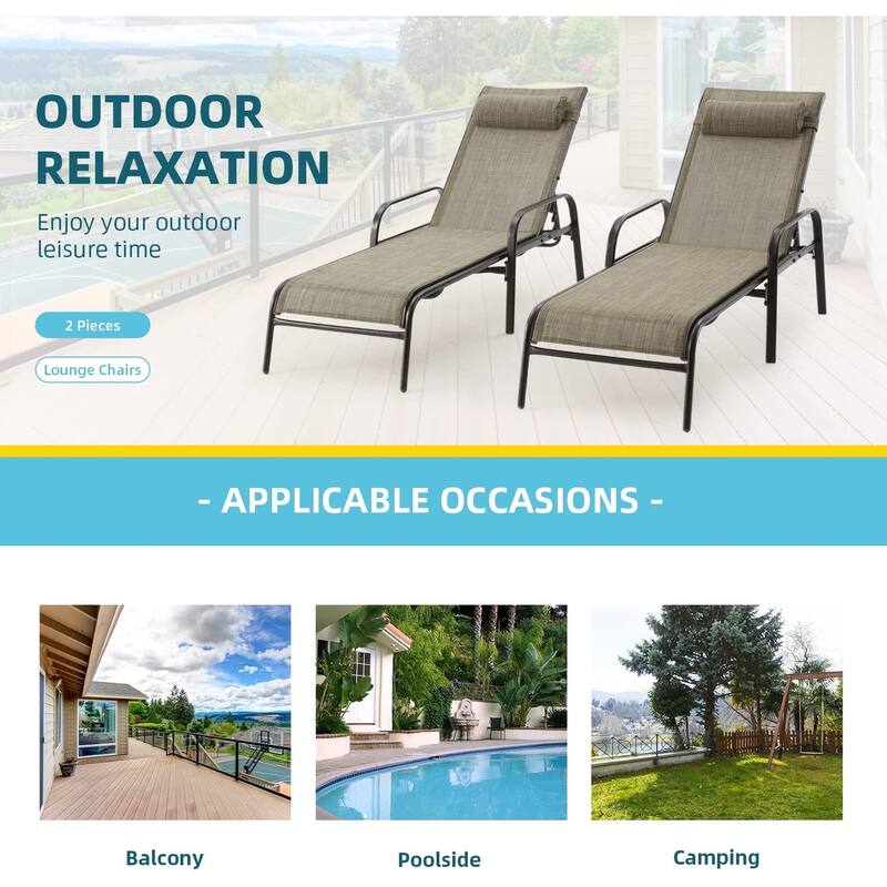 EROMMY Outdoor Patio Lounge Chair, Adjustable Recliner Outdoor Lounge Chairs, Multiple Colors Available