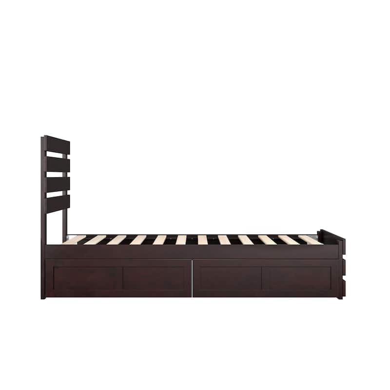 Oxford Twin Platform Bed with Matching Footboard & 2 Storage Drawers in Espresso