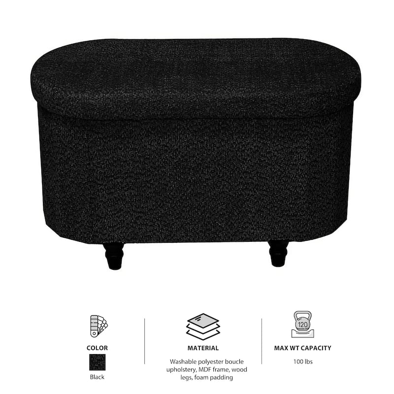 Aria Home Esme Black Boucle Storage Ottoman Bench Multifunctional