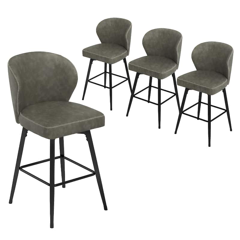 Modern Shell Back Swivel Bar Stool with Faux Leather Upholstered Seat and Metal Legs Counter Stool