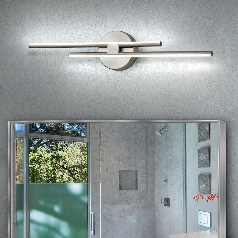 Minimalist Linear LED Vanity Light Dimmable Metal Wall Sconce - 23.5 inches - Nickel