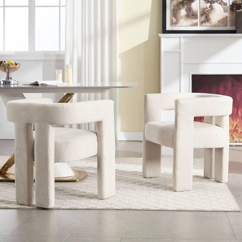 Chenille Barrel Chair Set of 2 with Wood Frame