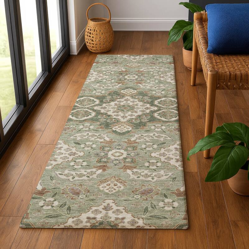 Premium Washable Super Soft Classic Traditional Mayfield Rug - Sage - 2'3" x 7'6"