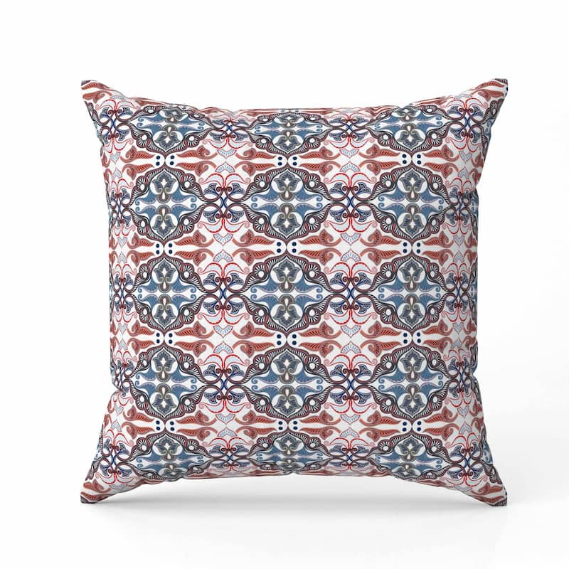 Floral Elegance Indoor/Outdoor Reversible Throw Pillow White and Blue