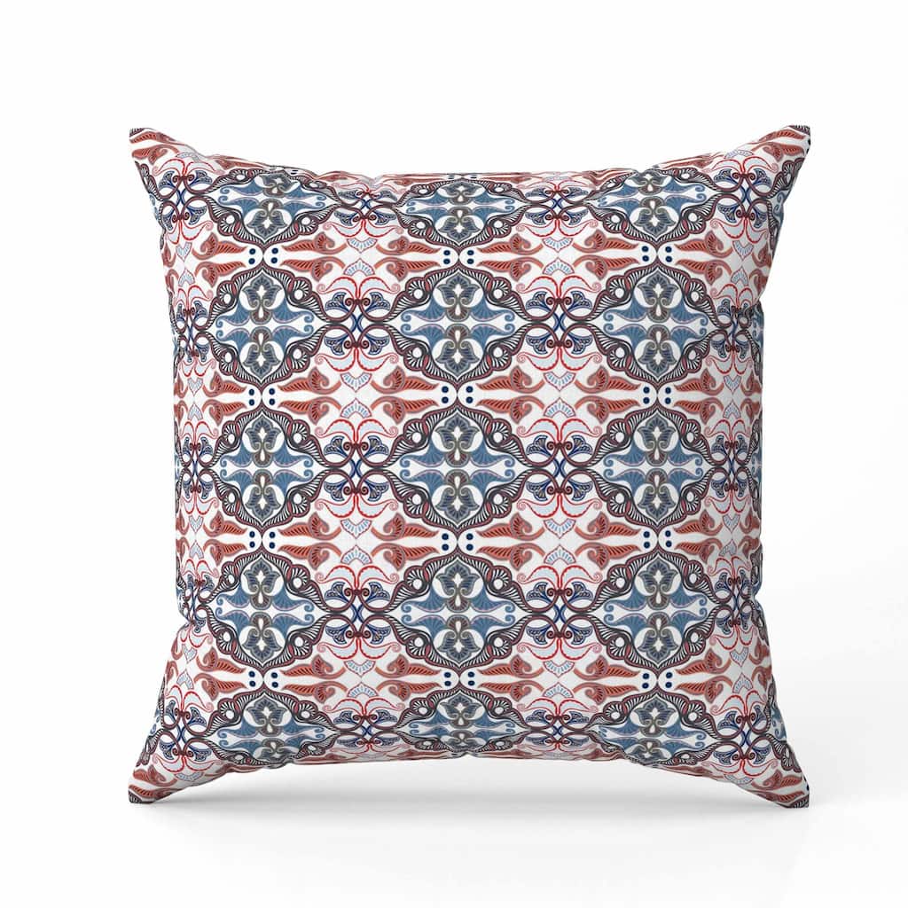 Floral Elegance Indoor/Outdoor Reversible Throw Pillow White and Blue