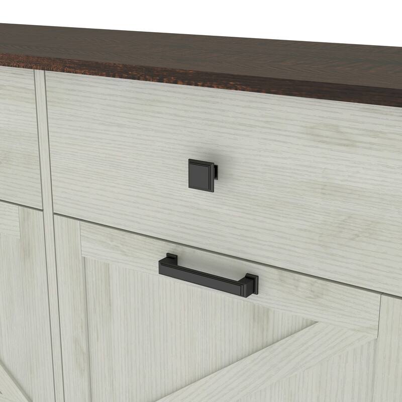 Homy Casa Farmhouse Double Tilt-Out Trash Cabinet, 20/10 G Recycling Bin, Barn Door Laundry Sorter with Drawer, Kitchen Tilt Out