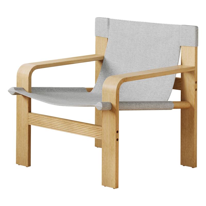Detachable and washable Oak Accent Chair Wide Armrest Mid-Century Lounge Chair Linen Fabric Armchair & Solid Wood Frame