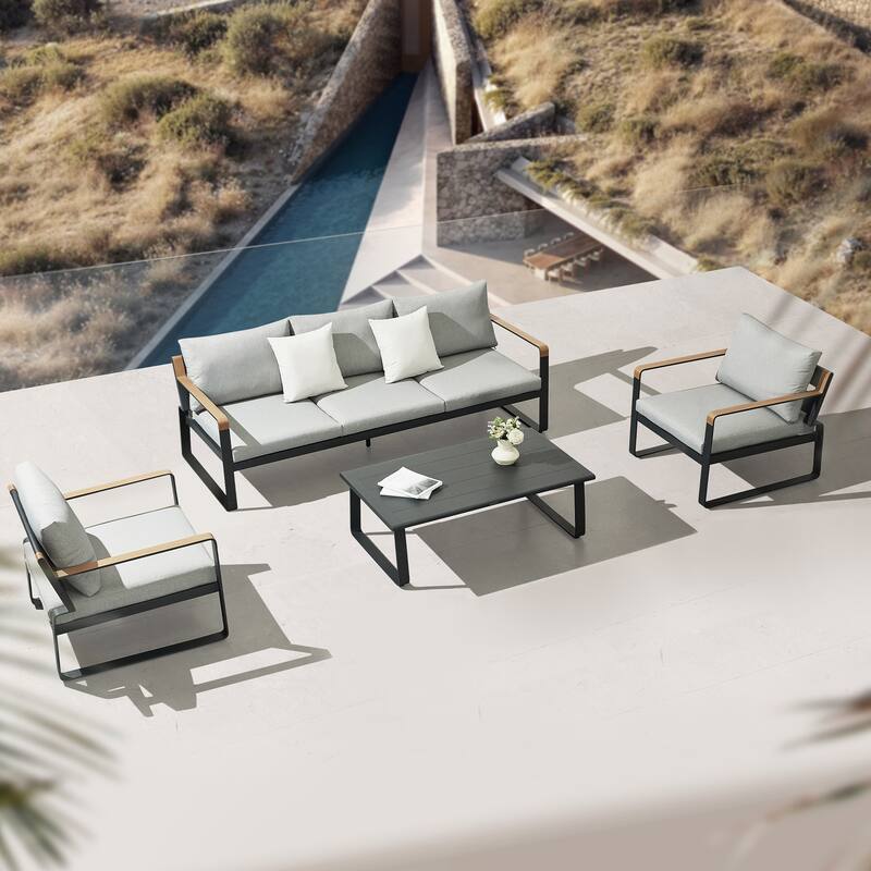 HIGOLD Denea Aluminum Patio Conversation Set, Outdoor Furniture Sofa with Coffee Table - Black/Grey