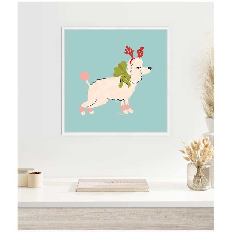 Kate and Laurel Framed Canvas Cute Christmas Poodle by Carrie Cantwell