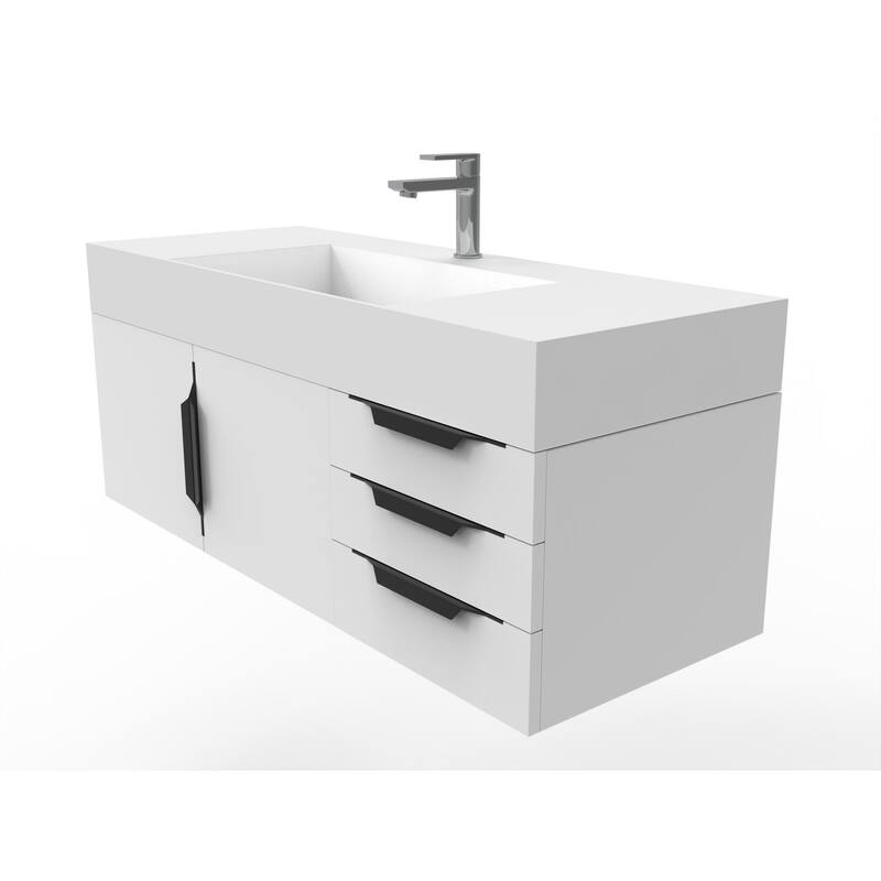 Amazon 48" Wall Mounted Bathroom Vanity Set with White Solid Surface Top