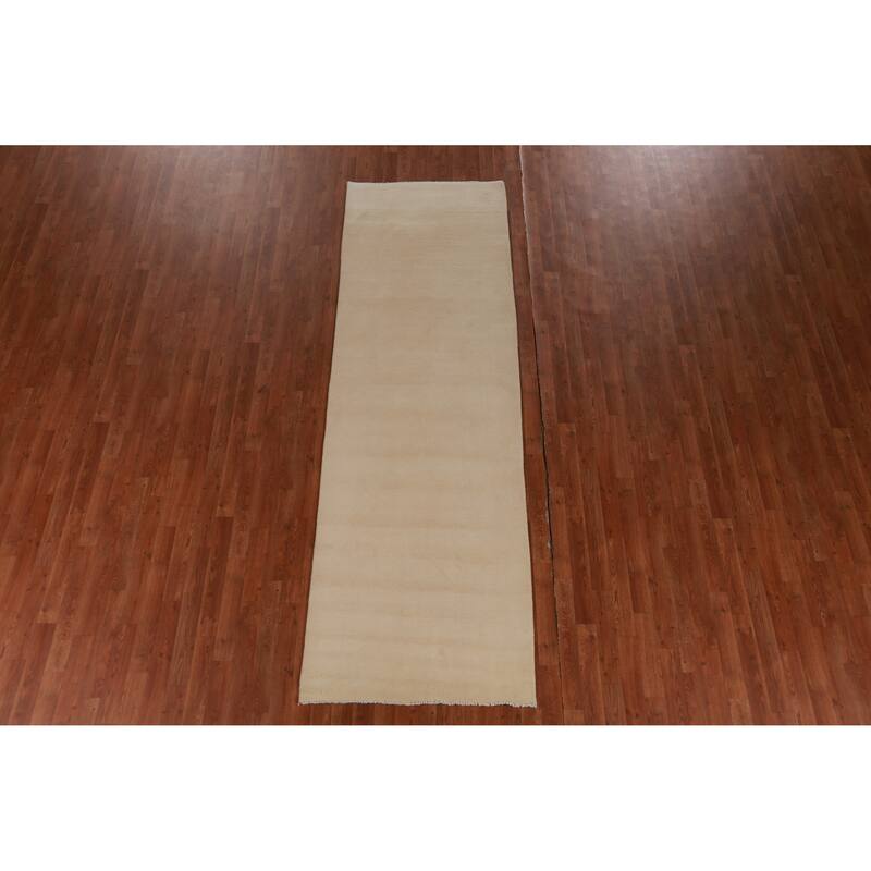 Hand Knotted Oriental 100% Wool Carpet Modern Solid Beige & Ivories Gabbeh Runner Rug - 10' 0'' X 3' 1''