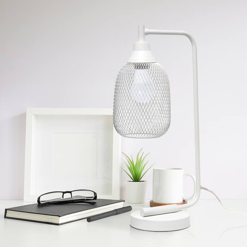 Industrial Mesh Wire Desk Lamp with Wire Shade - 19" - Matte White