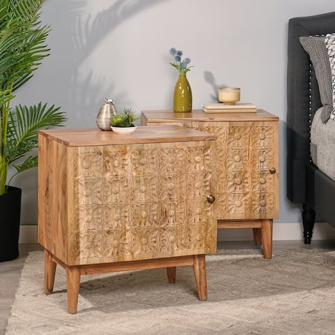 Cooney Boho Handcrafted Acacia Wood Nightstand (Set of 2) by Christopher Knight Home