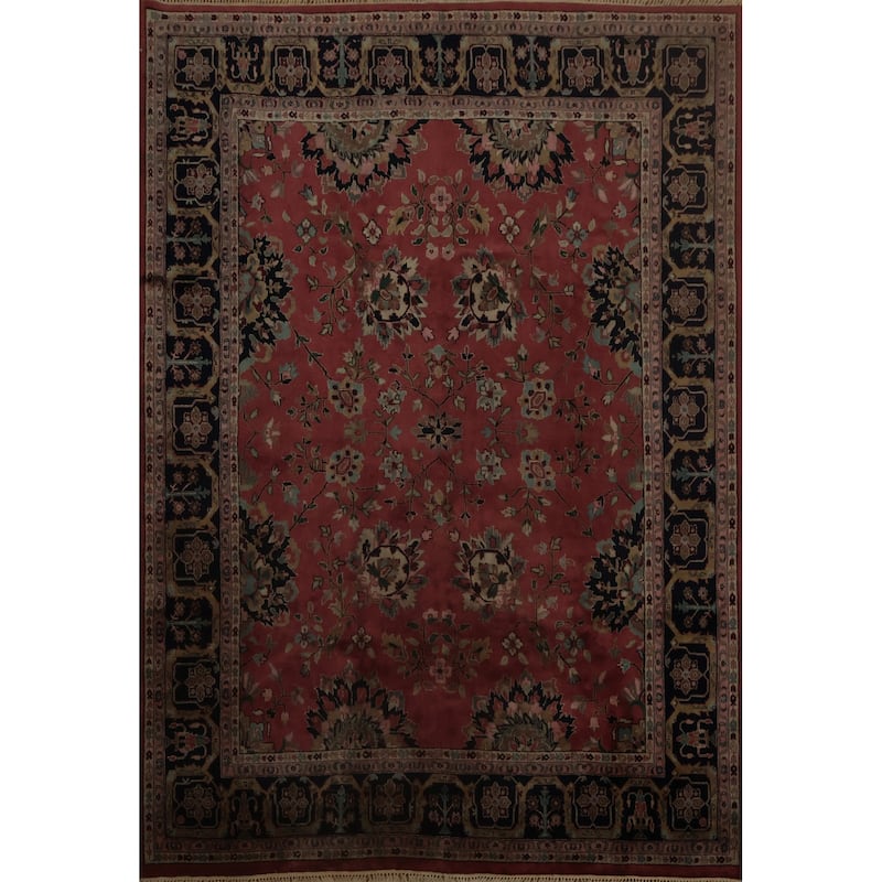 Hand Knotted Oriental 100% Wool Carpet Traditional All-Over Pink Sarouk Area Rug - 9' 9'' X 8' 0''