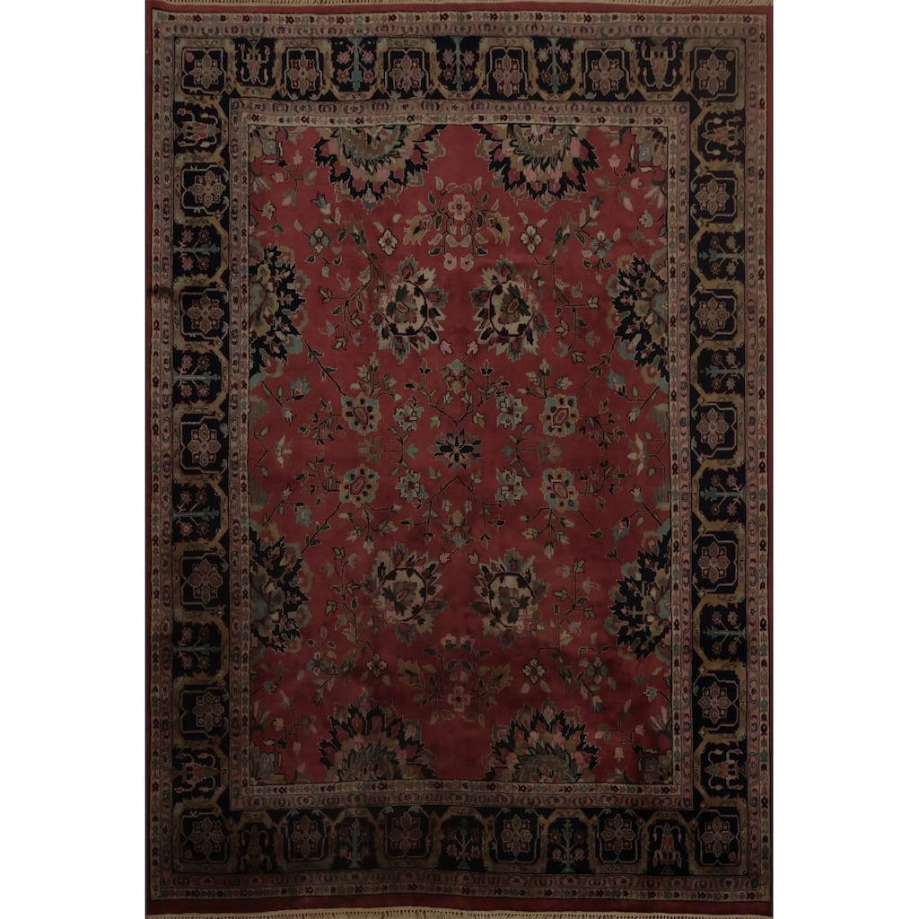 Hand Knotted Oriental 100% Wool Carpet Traditional All-Over Pink Sarouk Area Rug - 9' 9'' X 8' 0''