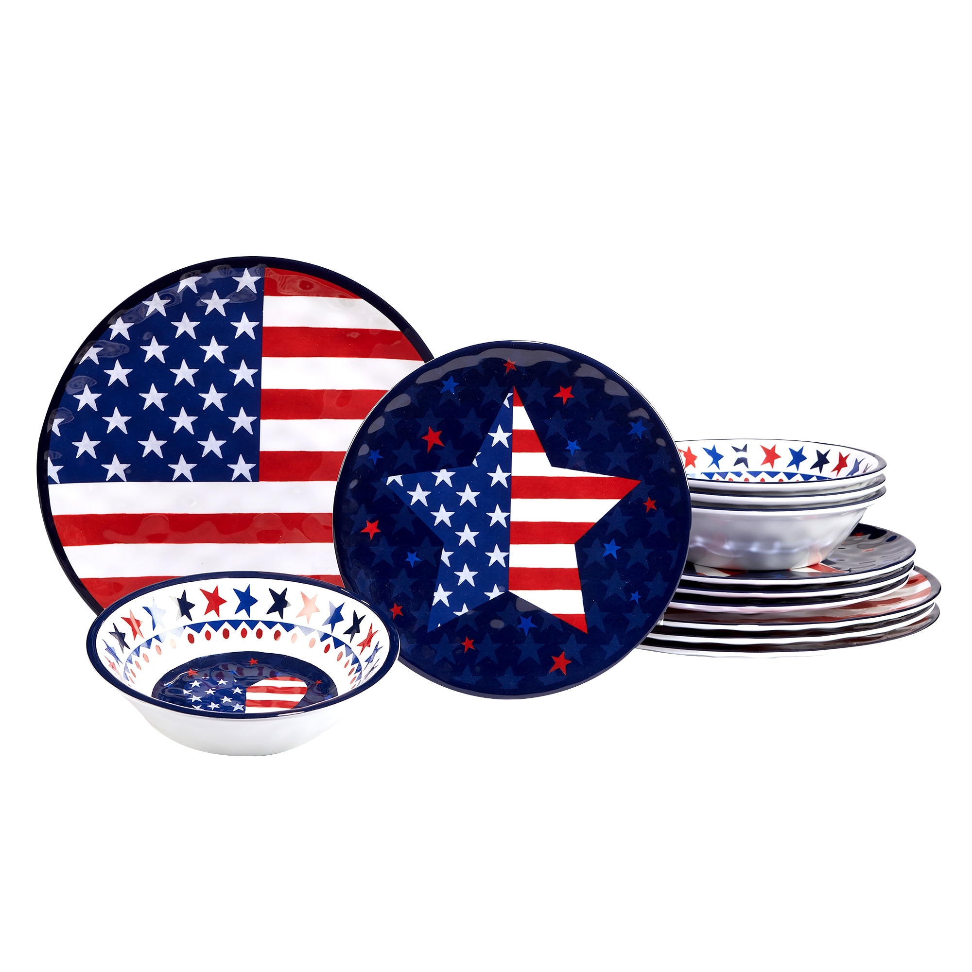 Certified International Stars & Stripes 12-Piece Melamine Dinnerware Set, Service for 4